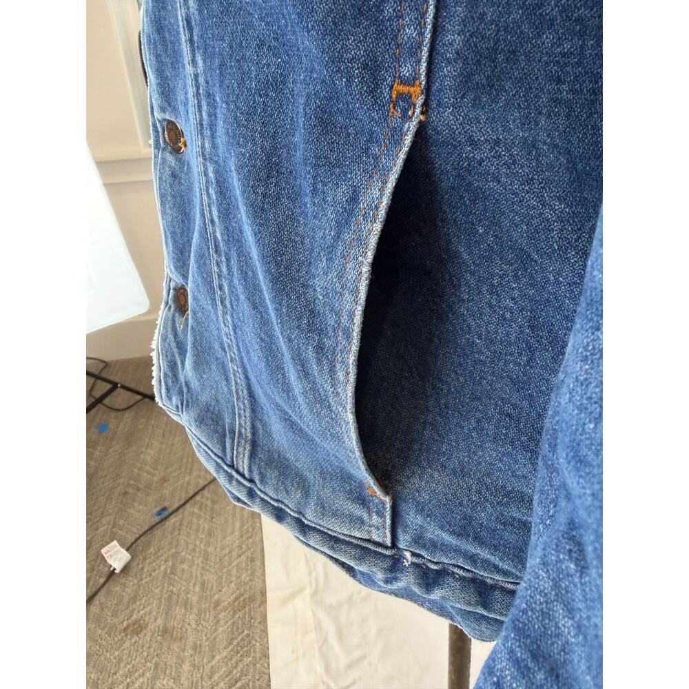 90's Vintage WRANGLER Sherpa Lined Denim Jacket Men's Trucker MEDIUM #0101 - Picture 13 of 16